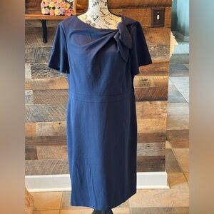 London Times Navy Midi Dress with Bow Detail